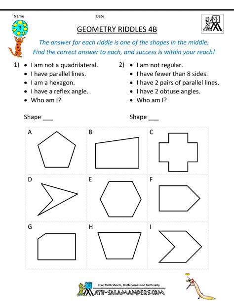 The worksheets can be made in html or pdf format — both are easy to print. http://www.math-salamanders.com/images/4th-grade-geometry ...