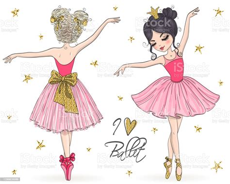 Two Hand Drawn Beautiful Lovely Little Ballerina Girls Stock Illustration Download Image Now