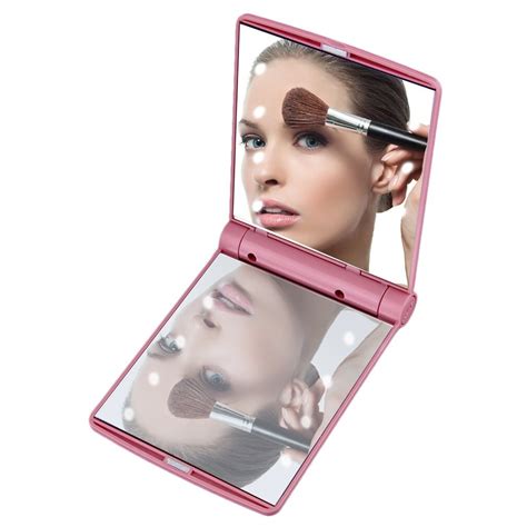 8 Led Compact Folding Makeup Mirror Magnetic Opening Portable Pocket