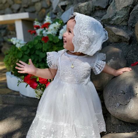 Baby Girls Baptism Dress Christening Gown With Bonnet Cross Design 18m