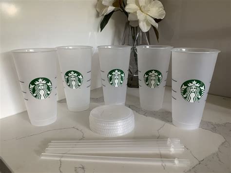 Plain Starbucks Cups Venti Size Ml With Lid And Straw Etsy