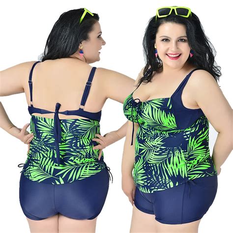 Tankini Plus Size Swimwear Women Push Up Two Pieces Printing Swimsuit Big Girl Extra Large