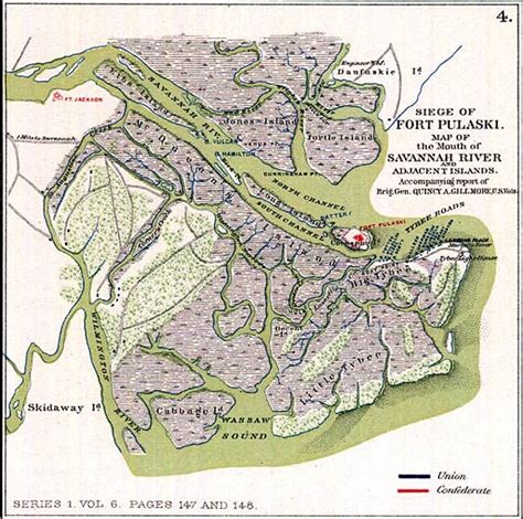 Siege Of Fort Pulaski Map Savannah Map Pulaski Map