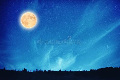 Full Moon At Night On The Dark Blue Sky Stock Photo Image Of Light