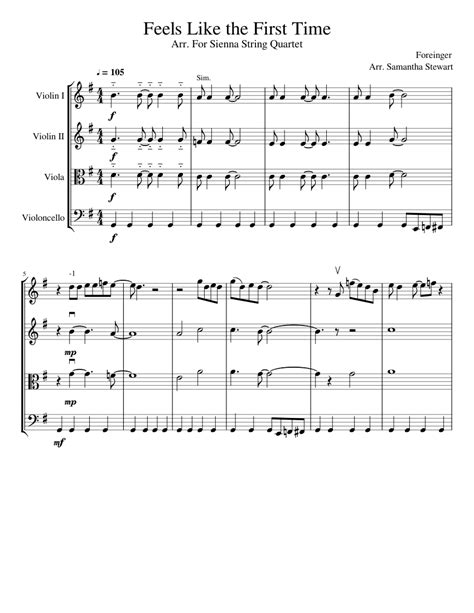 Feels Like The First Time Sheet Music For Violin Viola Cello String