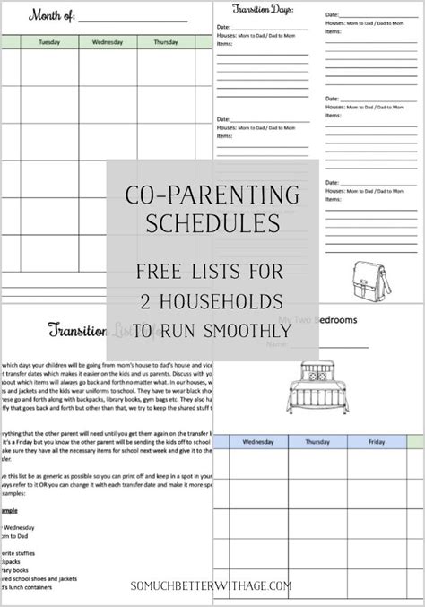 Parenting Schedule Template Transfers Of Care Of The Children
