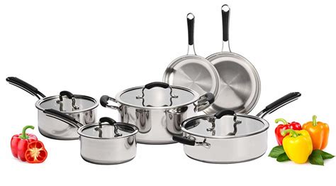 Stainless Steel Pots And Pans Set 10 Piece Titan Cookware Tri Ply Full