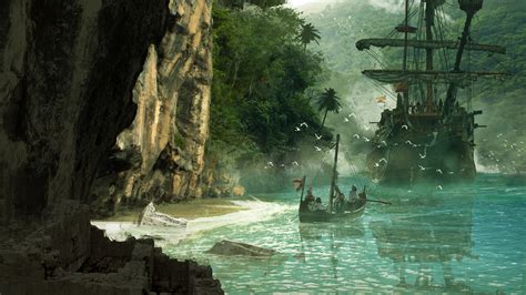 Boat Island Cave Landscape Assassins Creed Wallpapers Hd Desktop