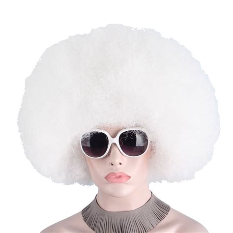 Buy Afro White Wig Cap Big Top Football Fans Wigs For Adults Unisex None Lace