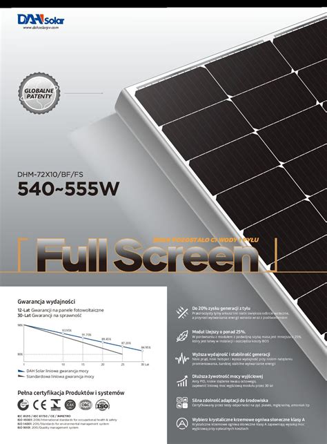 Solarni Panel DAH Solarni Puni Zaslon 550w BIFACIAL DHMT72X10 Srebrni Okvir