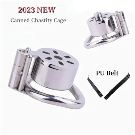 New Canned Male Chastity Cage Lock Sissy Rings Plug Cage Pu Belt