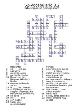 Under 50 words is best. Spanish Avancemos 2 Unit 3 Crosswords | Vocabulary ...