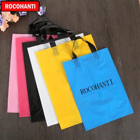100x Custom Printed Plastic Bag With Handle T Packaging Bag In T Bags And Wrapping Supplies