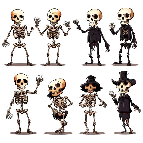 Happy Halloween Set Skeletons Cartoon Skeleton Vector Bony Character Cartoon Skull Skull