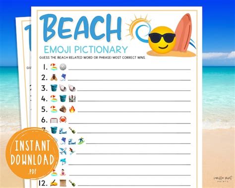 Beach Emoji Pictionary Game Printable Summertime Games Fun Etsy Canada