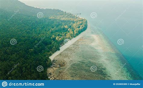 Aerial Drone View Of Coastal Scenery At Besar Island Or Pulau Besar In