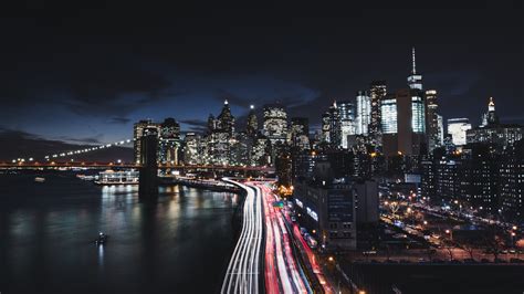Download Wallpaper 2560x1440 New York City Night Road Buildings