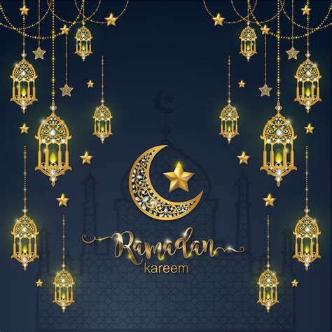 Ramadan Kareem Or Eid Mubarak Greeting Background Islamic With Gold