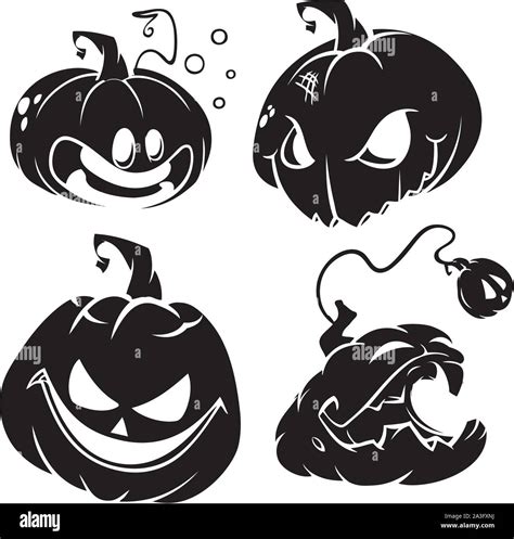 Vector Set Of Funny Halloween Pumpkins Head Silhouettes Black