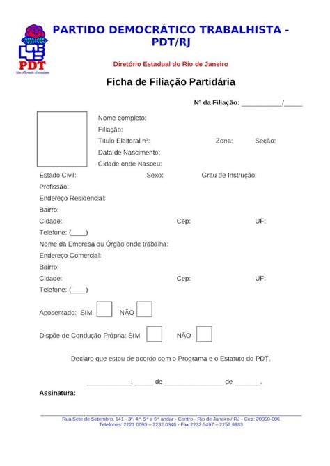 DOC Modelo de Ficha de Filiação DOCUMENT ONL