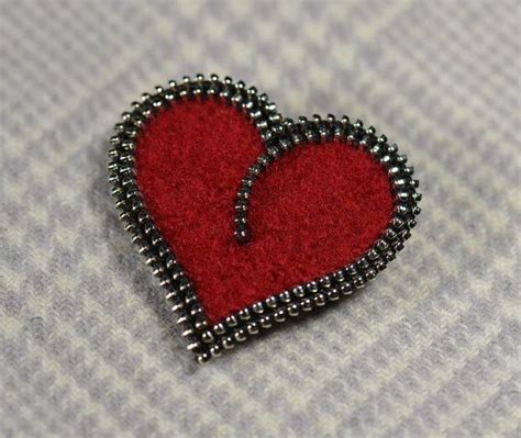 This Red Heart Zipper Brooch Is Made From A Red Sweater I Found At The