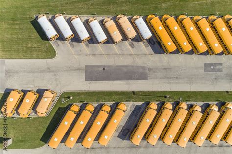 School Bus On Parking Lot Aerial Top View Stock Photo Adobe Stock