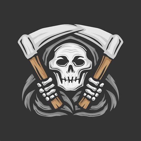 Premium Vector Skull Grim Reaper With The Sickle Logo Vector Illustration