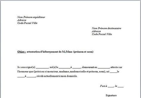 Exemple Dattestation De Domicile Modele De Lettre Type