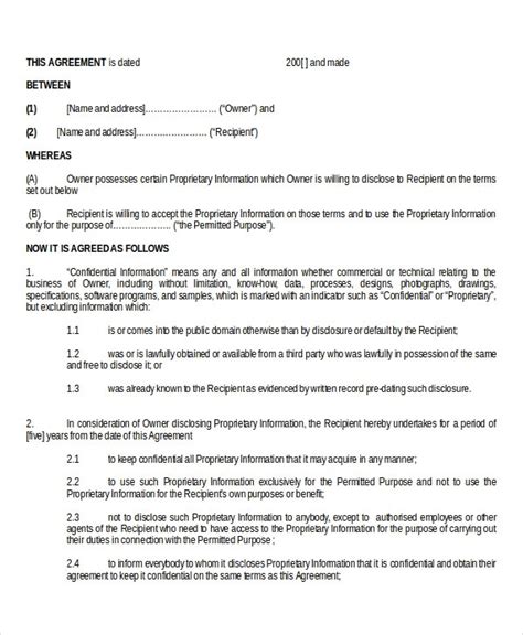 non disclosure agreement template south africa free printable templates