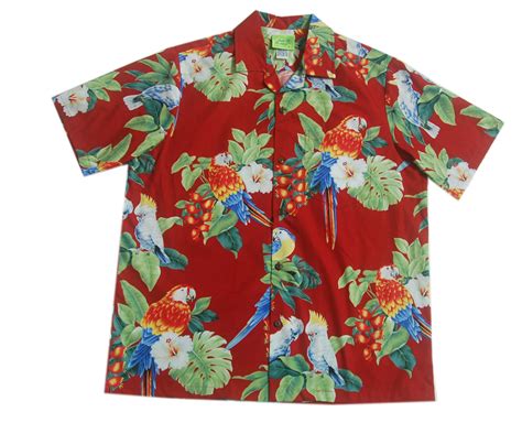 Hawaiian Parrot Garden Red Men Cotton Shirt Jade Fashion Hawaiian