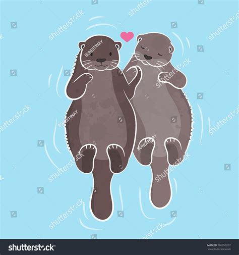 Couple Otter Vector Illustration 186050237 Shutterstock