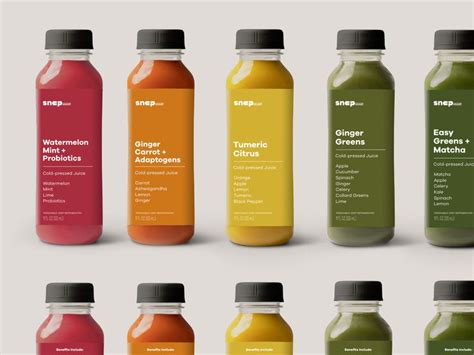 Six Different Types Of Juices In Bottles With Labels On Each Side And