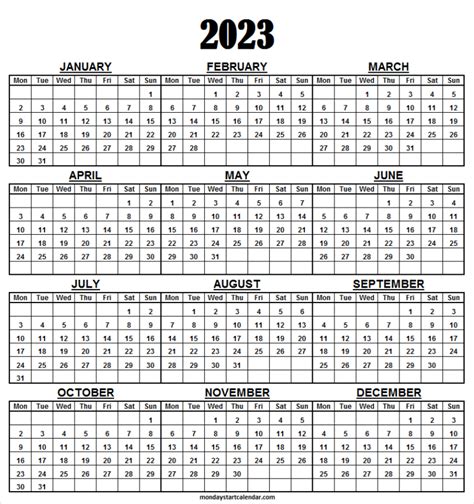 Monday Start 2023 Calendar Template Excel Free Calendar 2023 Pages Riset