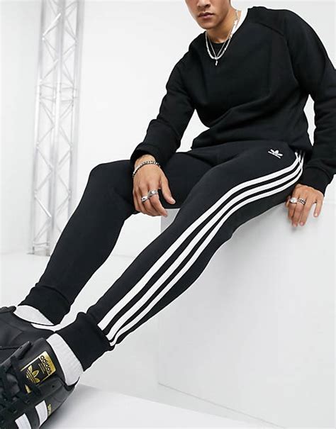 Adidas Originals Adicolor Three Stripe Skinny Joggers In Black Asos