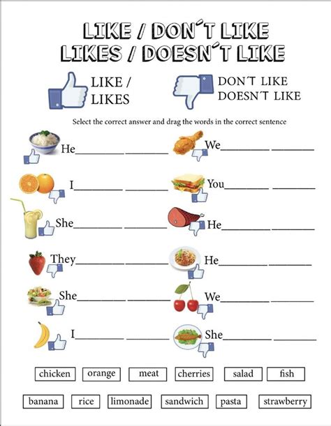 Like Likes Don T Like Doesn T Like Worksheet English Lessons For Kids