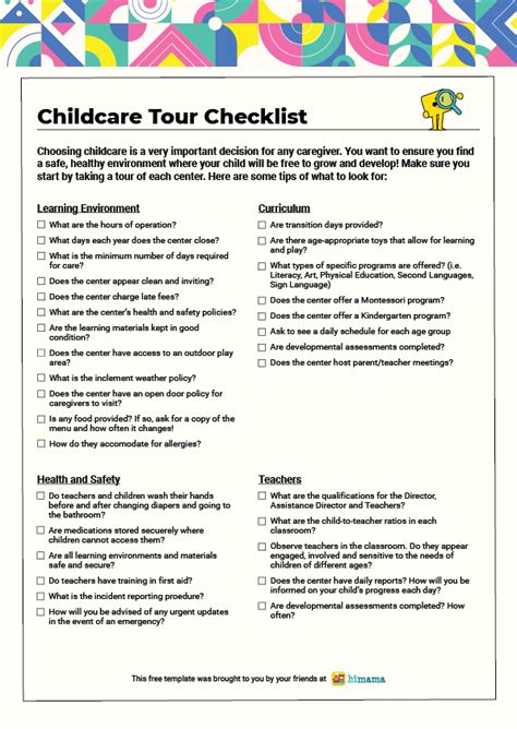 Daycare Center Tour Checklist