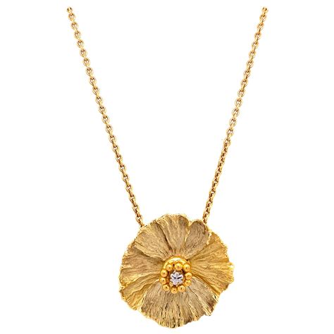 Flower Gold And Diamond Pendant Necklace For Sale At 1stdibs
