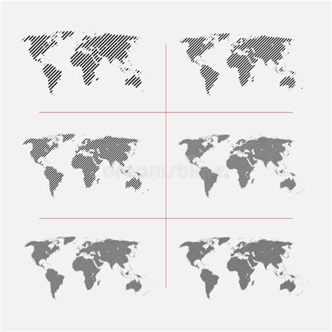 Set Of Striped World Maps In Different Resolution Stock Vector