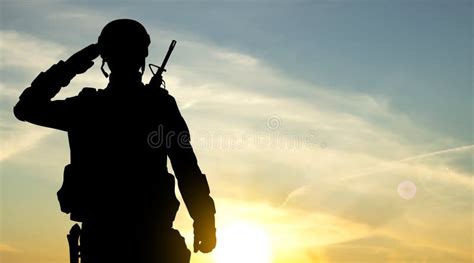 Soldier Salute Silhouette Sunset Sky Army Military Stock Illustrations