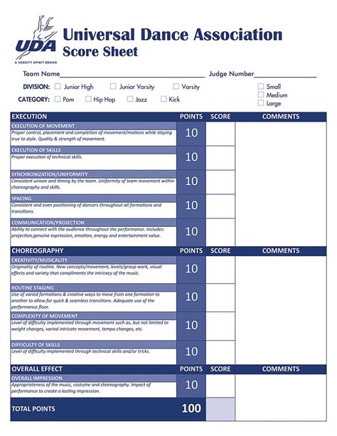 Dance Team Score Sheet Printable Etsy