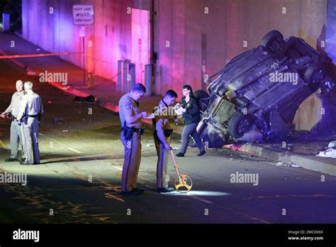 California Highway Patrol Officers Work At The Scene Of A Fatal