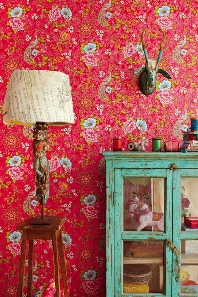 Red Wallpaper Eclectic Living Room Boston By Brewster Home