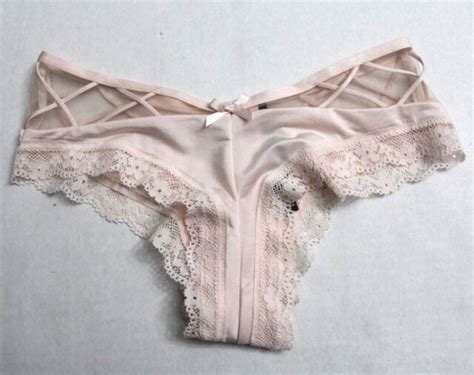 victoria s secret very sexy crisscross lace trim mesh cheeky panty pink ivory xs for sale online