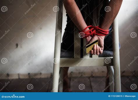 Fmale Hostage Tied And Holding Credit Card Stock Image Image Of Girl