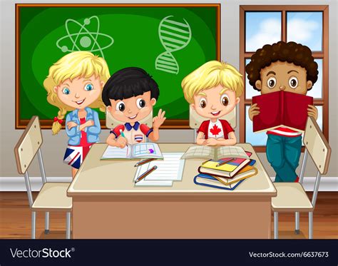 Children Studying In The Classroom Royalty Free Vector Image