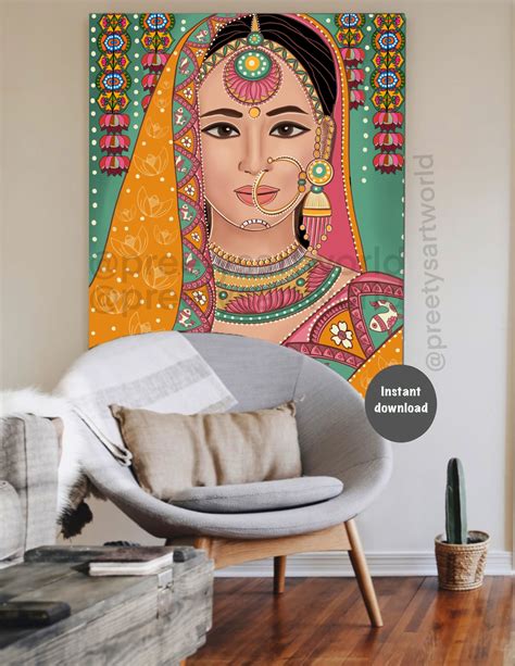 indian women art illustration i home wall d u00e9cor i indian traditional printable art poster i
