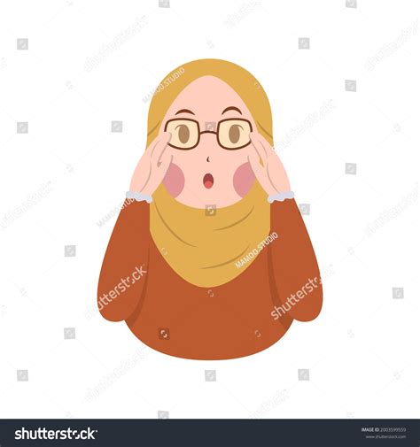 Cute Muslim Hijab Wear Eyeglass Vector Stock Vector Royalty Free 2003599559 Shutterstock