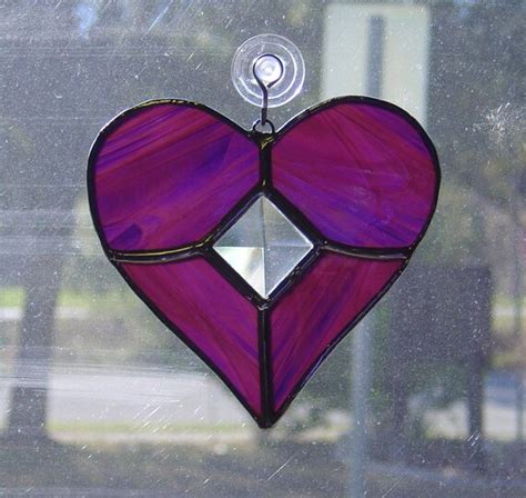 Items Similar To Irridescent Purple Stained Glass Heart With Cut Glass Bevel Valentines On Etsy