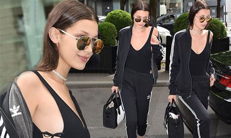 Bella Hadid Flashes A Hint Of Sideboob In A Plunging Black Bodysuit Daily Mail Online