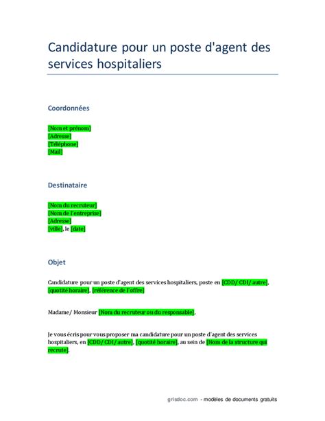Lettre De Motivation D Agent Des Services Hospitaliers DOC PDF